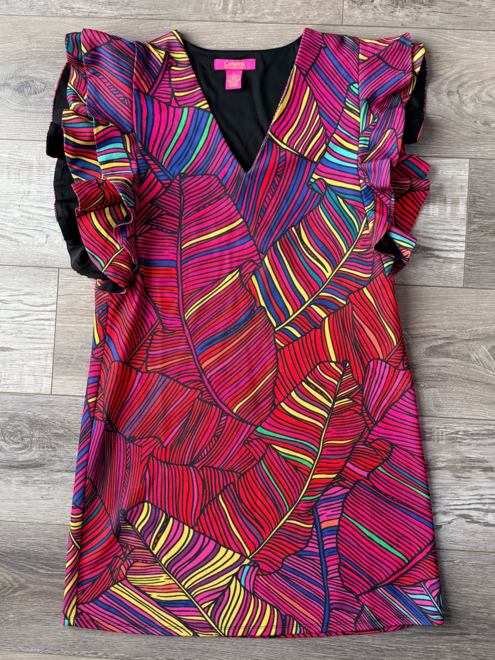 C Wonder Tropical Print Dress Flowy Sleeves Resort Vacation Bright Size L